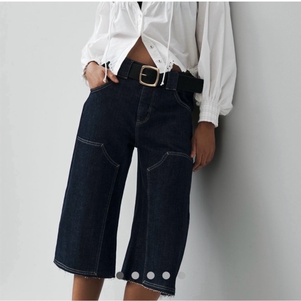 Pilcro Dark Indigo Denim Wide-Leg Crop Shorts - Picture 2 of 4